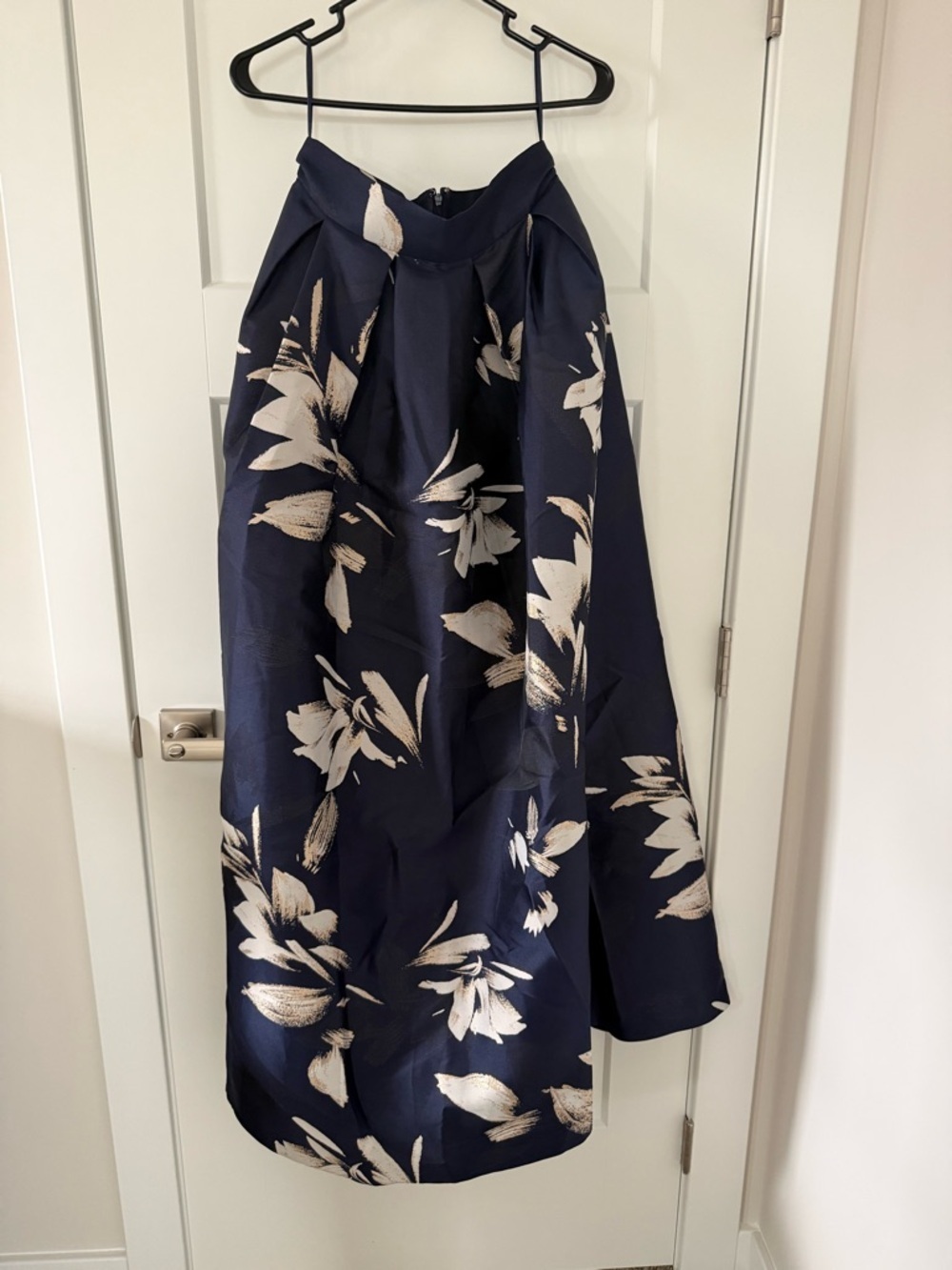 Eliza J Navy Skirt with Cream Floral Print